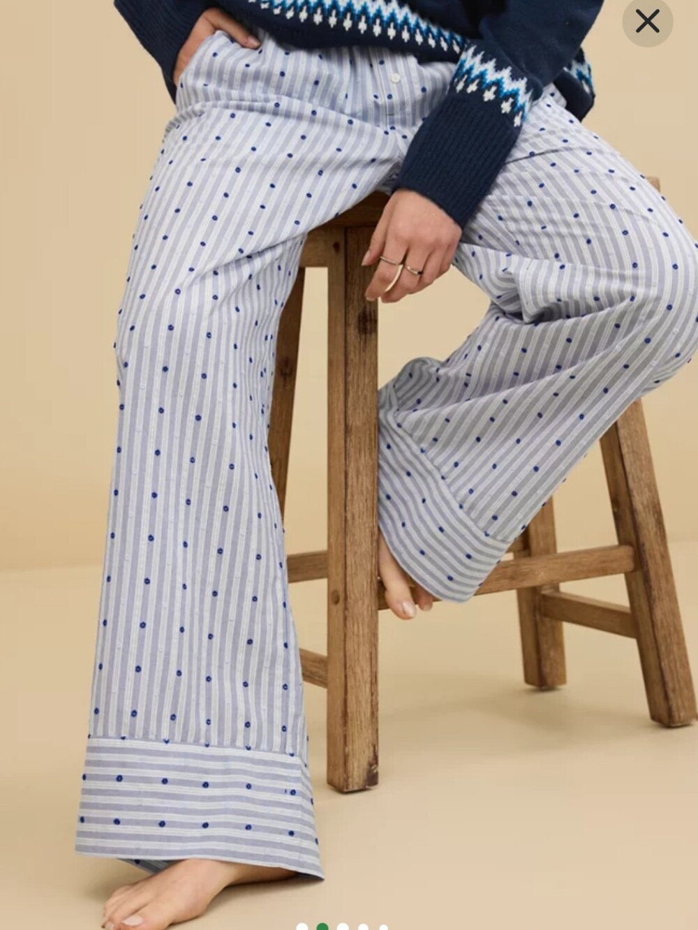 Aerie Off Duty Poplon Trouser PJ Pants Cotton  Women's Large Blue White Pockets